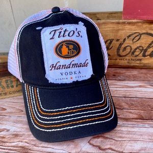 🆕🆕✨ TITO'S VODKA AUSTIN TX RETRO ADJ MESH TRUCKER HAT WITH PATCH O/S NWT